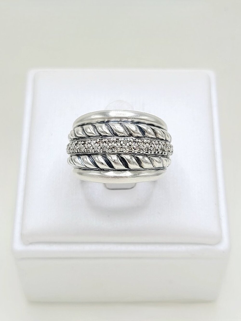 David Yurman Thoroughbred Band Ring w/ Pavé White Diamonds - 15mm - Size 7